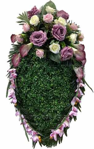 Венок из искусственных цветов розы, каллы, орхидея, самшит