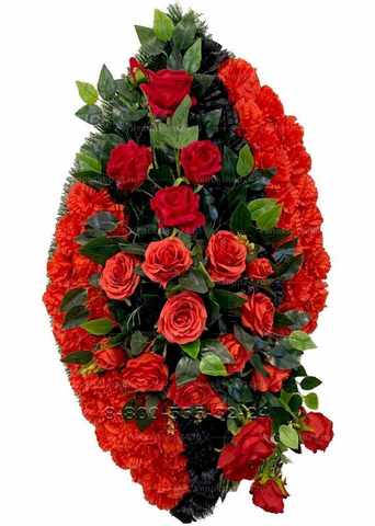 Венок из искусственных красные розы и гвоздики