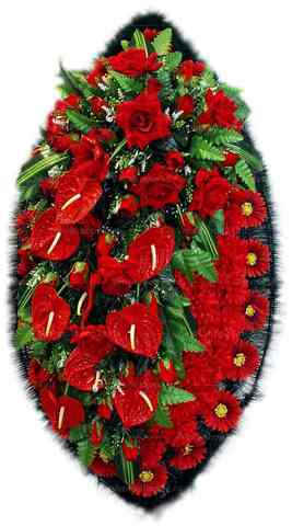 Венок из искусственных цветов герберы, гвоздики, розы, антуриумы