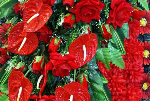 Венок из искусственных цветов герберы, гвоздики, розы, антуриумы