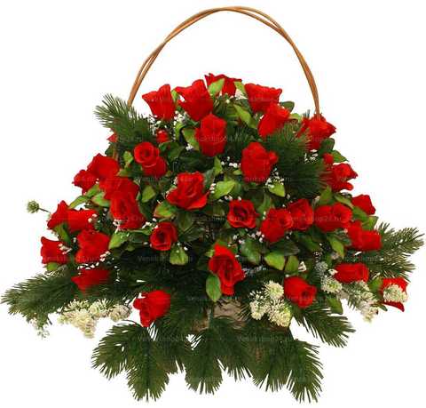 Корзина из искусственных красных роз