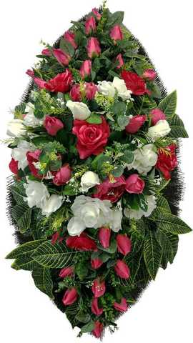 Венок из искусственных цветов розы и тюльпаны