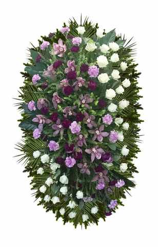 Венок из живых цветов нарциссы, гвоздики, розы