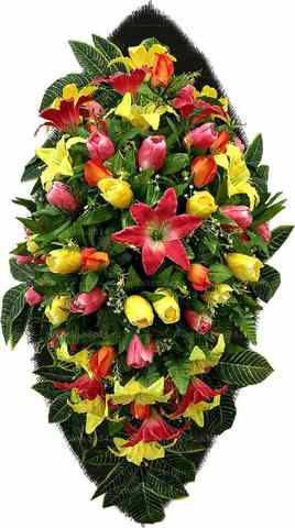 Венок из искусственных цветов лилии, тюльпаны