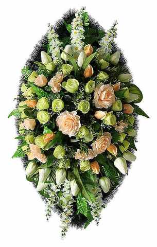 Венок из искусственных цветов розы, тюльпаны, дельфиниум