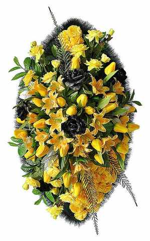 Венок из искусственных цветов тюльпаны, гвоздики, лилии