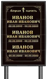 Православная табличка "памятник" без фото 60x40 см черная вертикальная, несколько данных