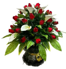 Траурная корзина из искусственных цветов "Ладья Элитная большая" №11