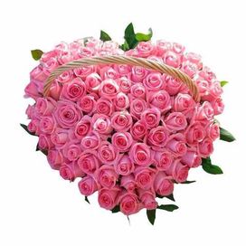 Ритуальная корзина из живых цветов 100 розовых роз в виде сердца
