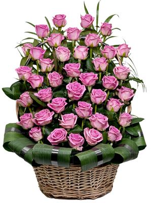 Ритуальная корзина из живых цветов 40 розовых роз