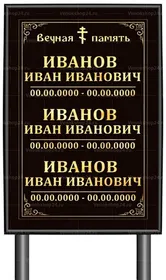 Православная табличка "памятник" без фото 60x40 см черная вертикальная, несколько данных