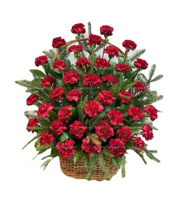 Ритуальная корзина из живых цветов 40 красных гвоздик